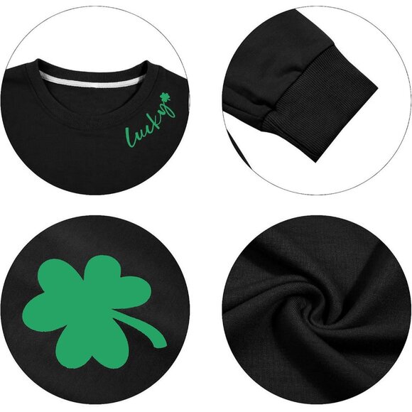 Women St Patricks Day Sweatshirt Cotton Blend Shamrock Lucky Clover Casual Top - Picture 2 of 5